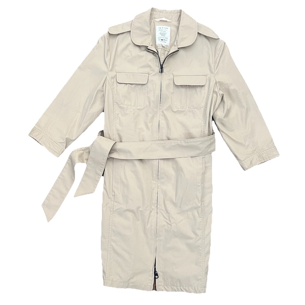 Rag & Bone Trench Dress Womens 10 Khaki Tan Pilot Military Minimalist Full Zip - Picture 3 of 14